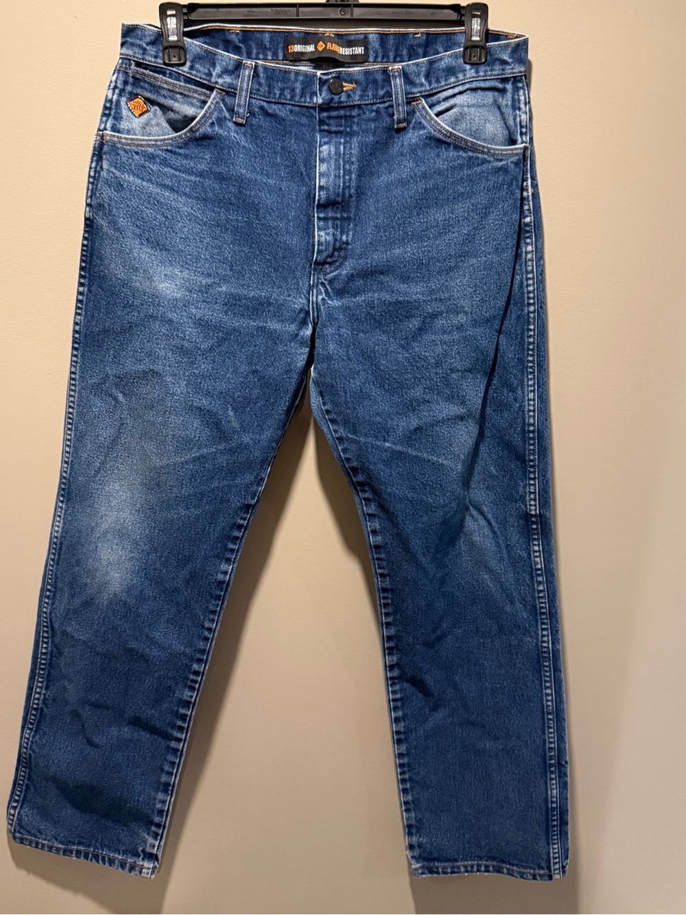 Wrangler FR13MWZ Flame Resistant Blue Denim Cotton Pants Jeans Men 35x32